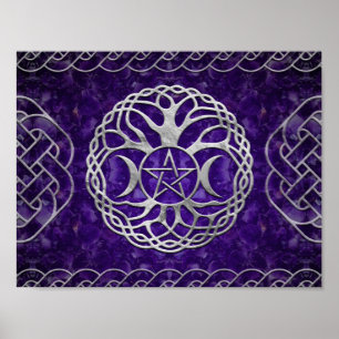 Triple Goddess with pentagram and tree of life Poster