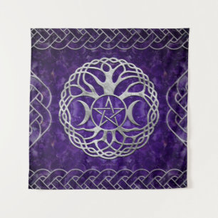 Triple Goddess with pentagram and tree of life Tapestry
