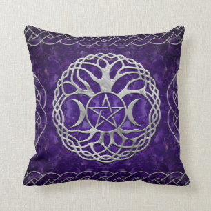 Triple Goddess with pentagram and tree of life Throw Pillow