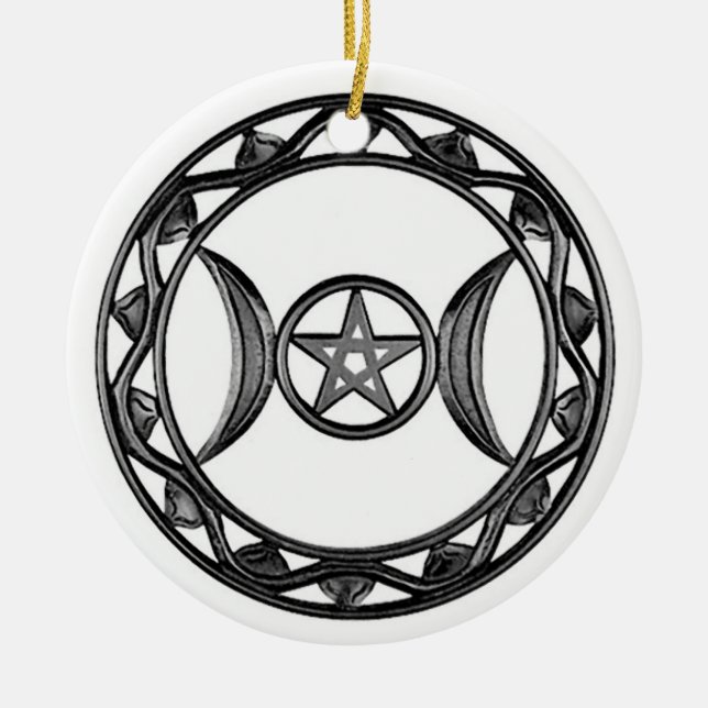 Triple Goddess with Pentagram Ceramic Ornament (Front)