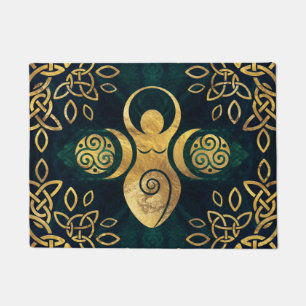 Triple Goddess with triskele - gold and green Doormat