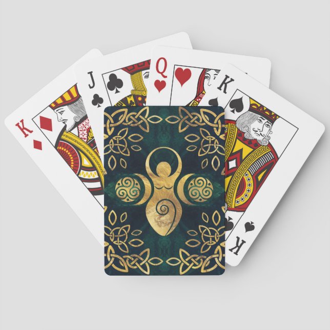 Triple Goddess with triskele - gold and green Playing Cards (Back)