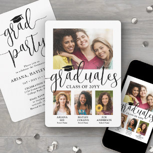 Triple Graduation 3 Graduates Photos Joint Party Invitation