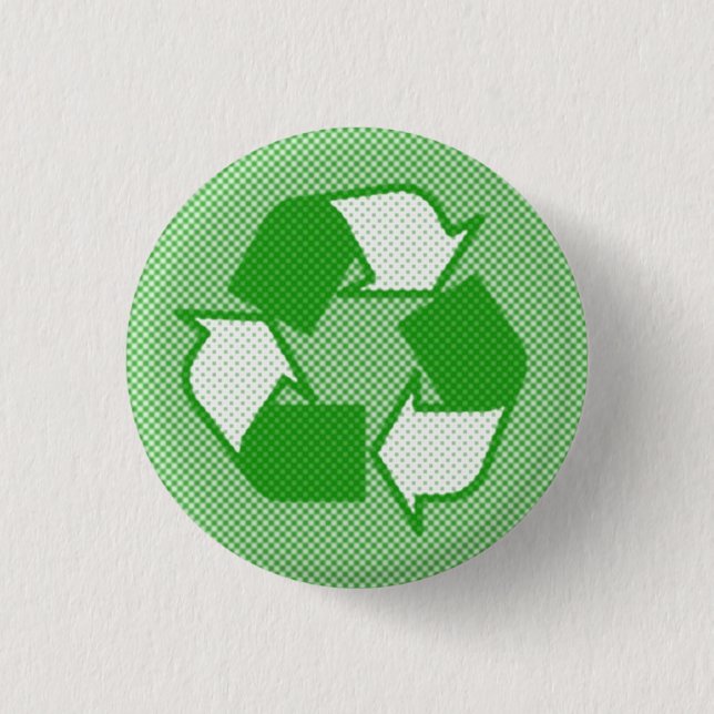 triple green halftone recycle logo 1 inch round button (Front)