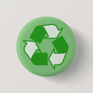 triple green halftone recycle logo 1 inch round button