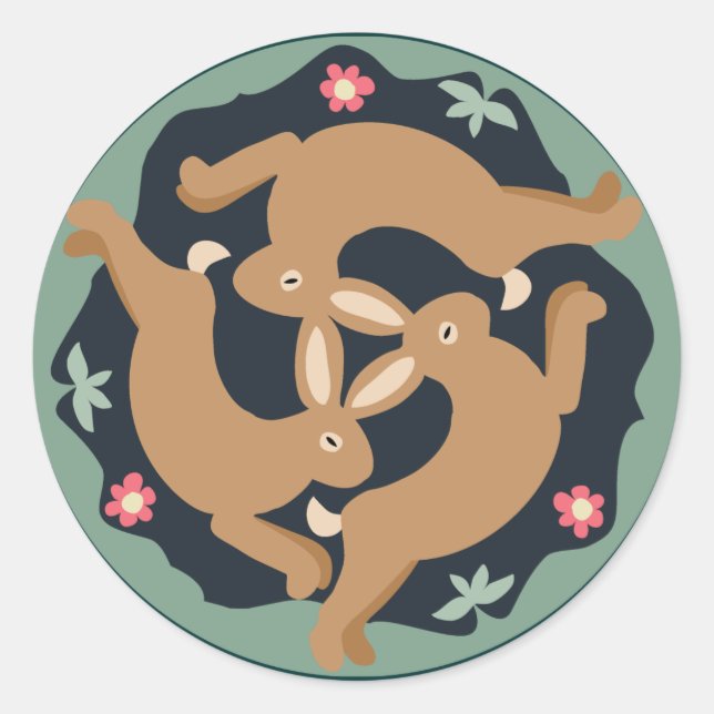 Triple Hare Classic Round Sticker (Front)