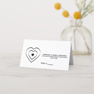 Triple Heart Black White Wedding Table Number Place Card