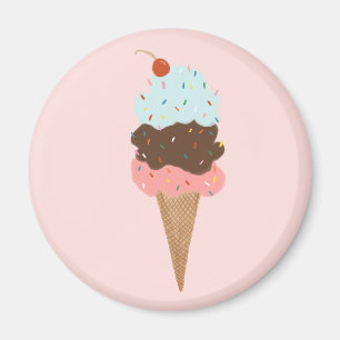 Triple Ice Cream with Rainbow Sprinkles on pink Magnet
