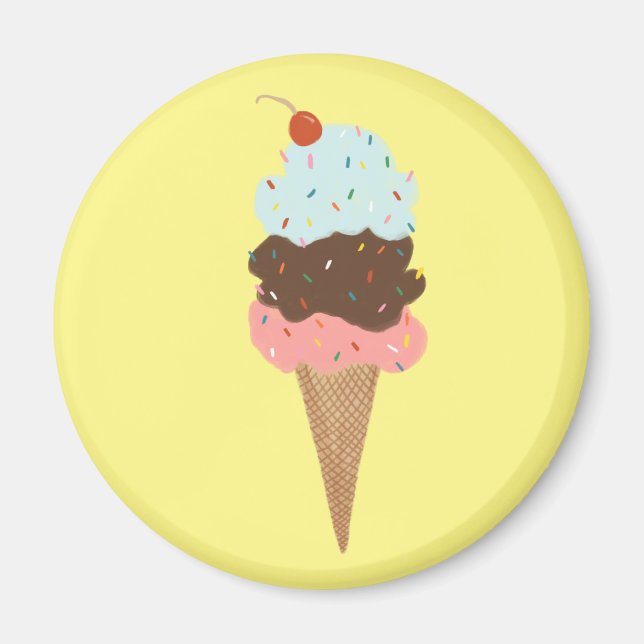 Triple Ice Cream with Rainbow Sprinkles on yellow Magnet (Front)