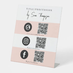 Triple Icon & QR Code Business Social Media Pink Pedestal Sign