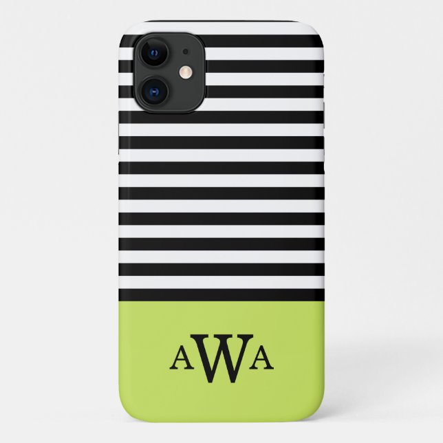 Triple Letter Monogram Green Black White Stripes Case-Mate iPhone Case (Back)