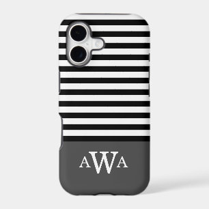 Triple Letter Monogram Grey Black White Stripes