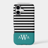 Triple Letter Monogram Teal Black White Stripes