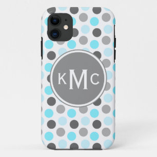 Triple Monogram Blue Grey Dots iPhone 11 Case