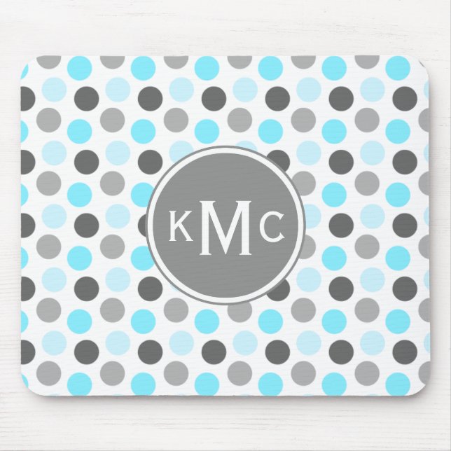 Triple Monogram Blue Grey Dots Mouse Pad (Front)