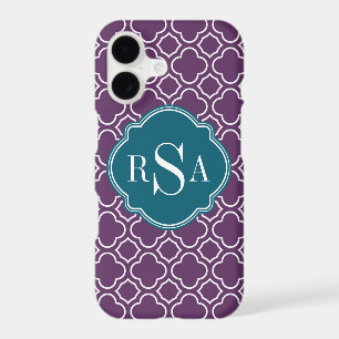 Triple Monogram Blue Purple Quatrefoil Pattern