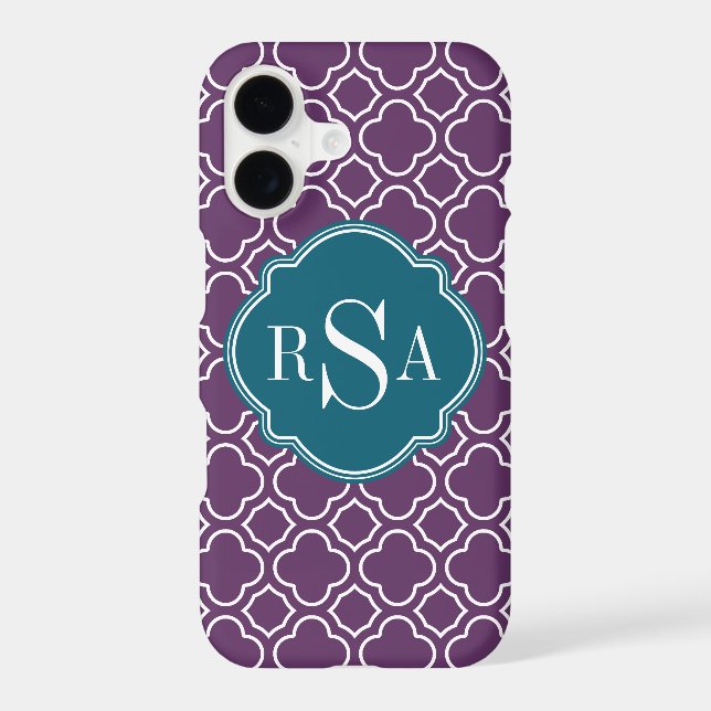 Triple Monogram Blue Purple Quatrefoil Pattern (Back)