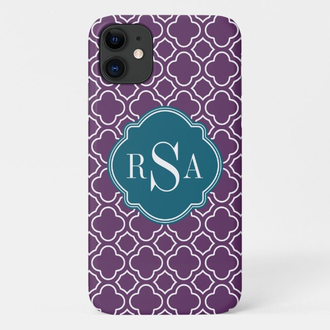 Triple Monogram Blue Purple Quatrefoil Pattern Case-Mate iPhone Case (Back)