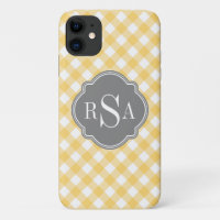 Triple Monogram Grey Yellow Gingham Pattern