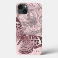 Triple Monogram Pink Baroque Butterfly Art