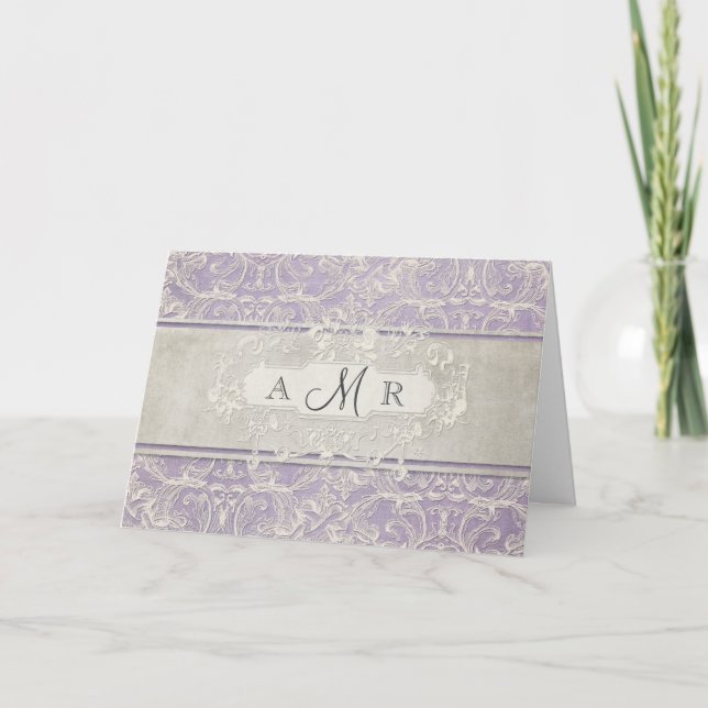 Triple Monogram Vintage French Regency Lace Note Card (Front)