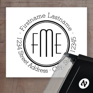 Triple Monogram with Name and Return Address Self-inking Stamp