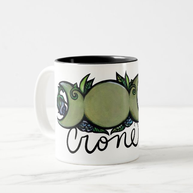 Triple Moon Crone Goddess Pagan Art                Two-Tone Coffee Mug (Front Left)