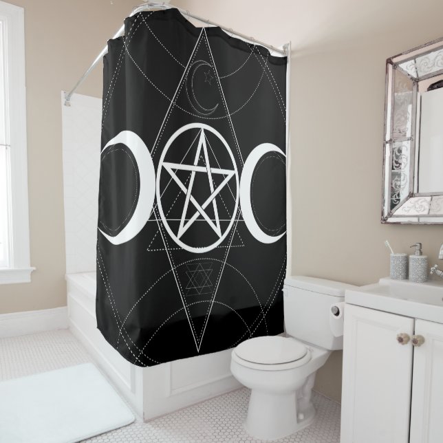 Triple Moon Geometry Pentagram Black & White Wicca (In Situ)
