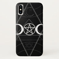 Triple Moon Geometry Pentagram Black & White Wicca