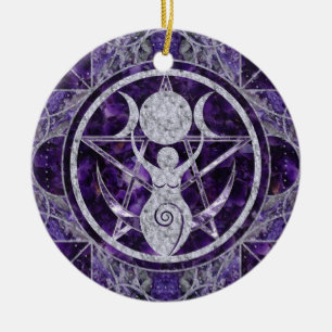 Triple Moon - Goddess -Amethyst and Silver Ceramic Ornament