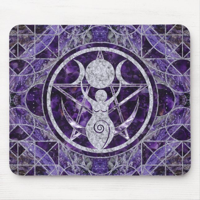 Triple Moon - Goddess -Amethyst and Silver Mouse Pad (Front)