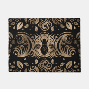 Triple Moon Goddess Gold and Black Doormat