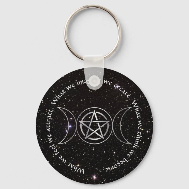 Triple Moon Goddess Wicca Pentacle Keychain (Front)