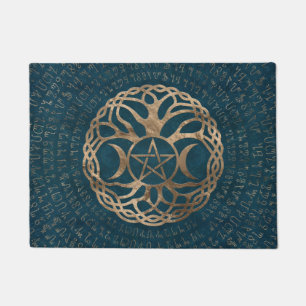 Triple Moon Goddess with pentagram Doormat