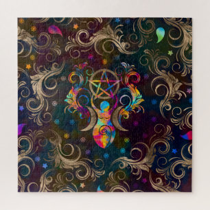 Triple Moon Goddess with pentagram ornament Jigsaw Puzzle