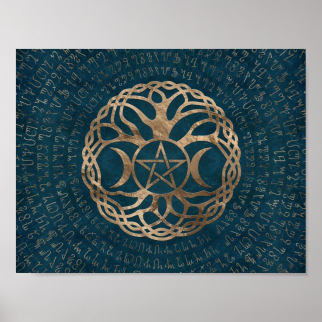 Triple Moon Goddess with pentagram Poster (Front)