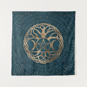Triple Moon Goddess with pentagram Tapestry
