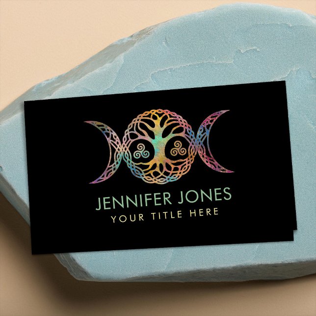 Triple Moon Goddess with triskele and tree of life Business Card (Creator Uploaded)