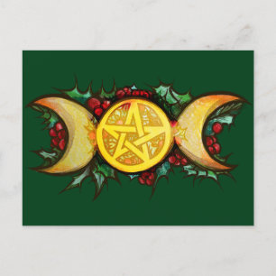 Triple Moon Holly Yule Art                         Postcard