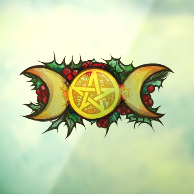 Triple Moon Holly Yule Art                         Window Cling (Sheet 3)