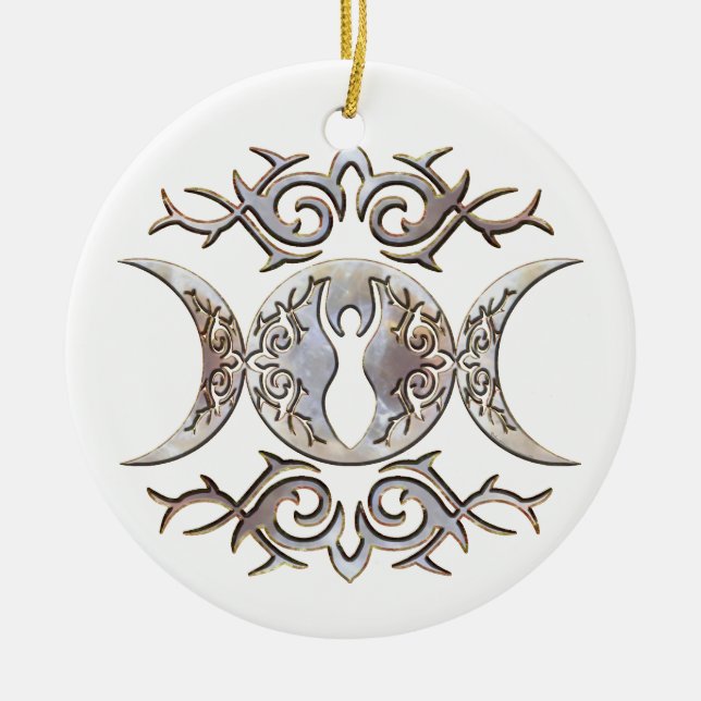 Triple Moon Moonstone Goddess Ceramic Ornament (Front)