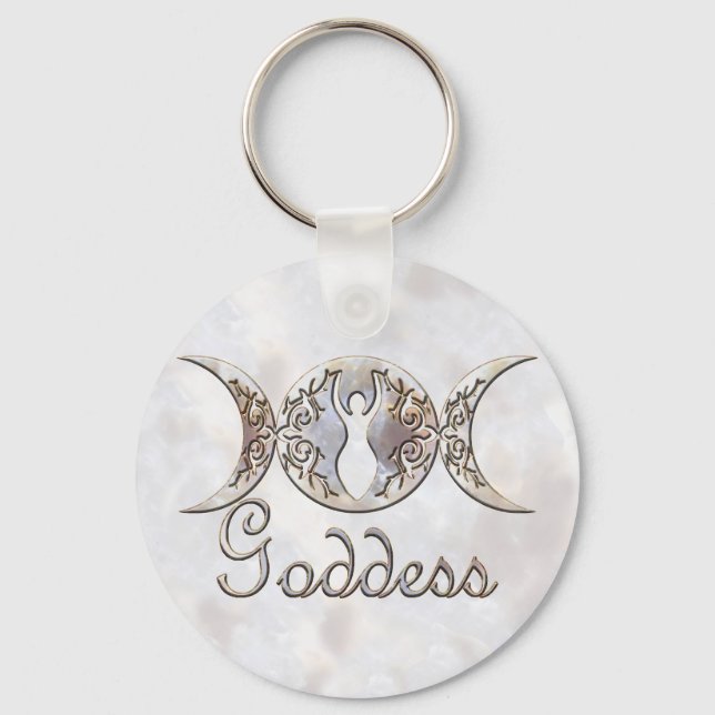 Triple Moon Moonstone Goddess Keychain (Front)