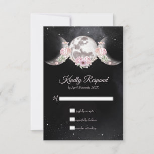 Triple Moon Night Sky Dark Boho Handfasting RSVP Card