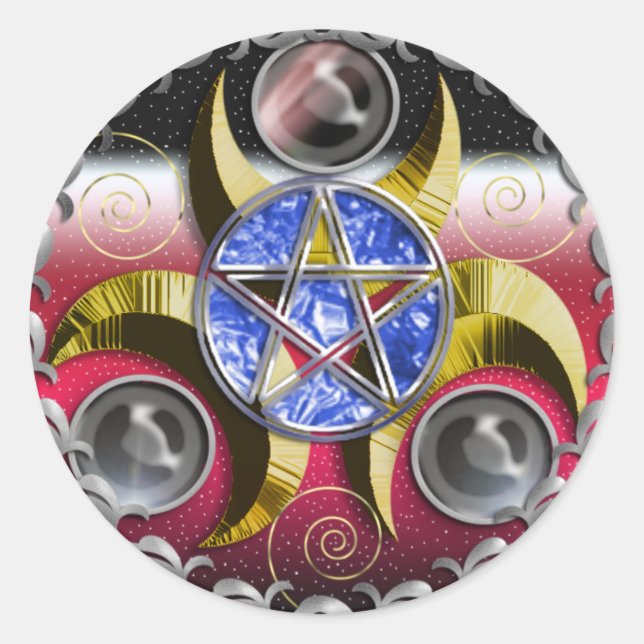 triple moon pentacle classic round sticker (Front)