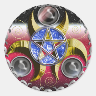triple moon pentacle classic round sticker