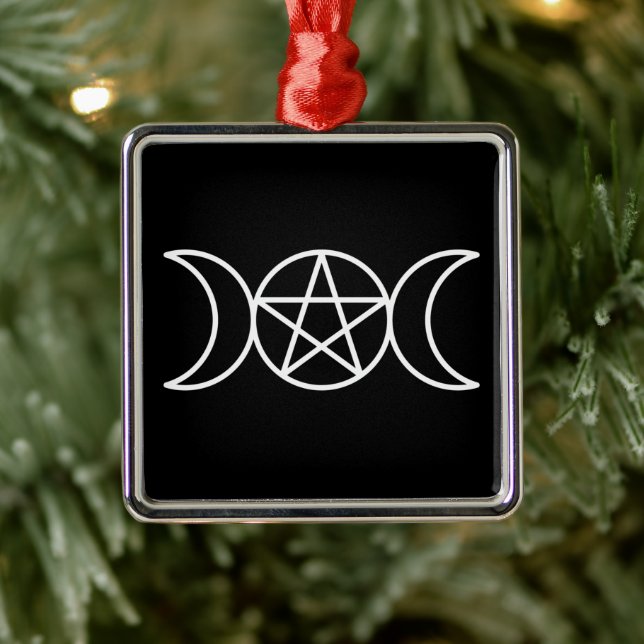 Triple Moon Pentacle Goddess Metal Ornament (Tree)