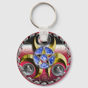 triple moon pentacle keychain