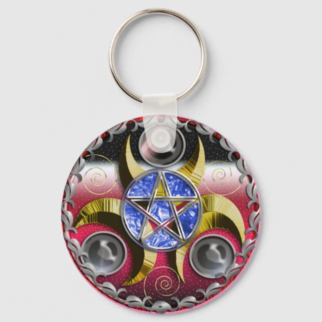 triple moon pentacle keychain (Front)