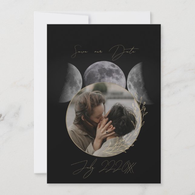 Triple Moon Photo Save The Date Invitation (Front)