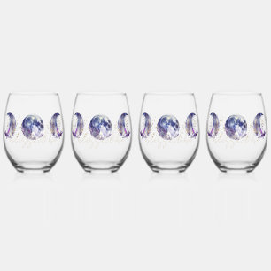Triple Moon Purple and Gold  Stemless Wine Glass